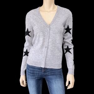 Magashoni Womens Gray Black Star Cashmere V Neck Button Down Cardigan Size S NWT